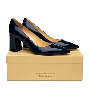 Marc Fisher LTD Zala Patent Leather Block Heel Pumps Navy 8M